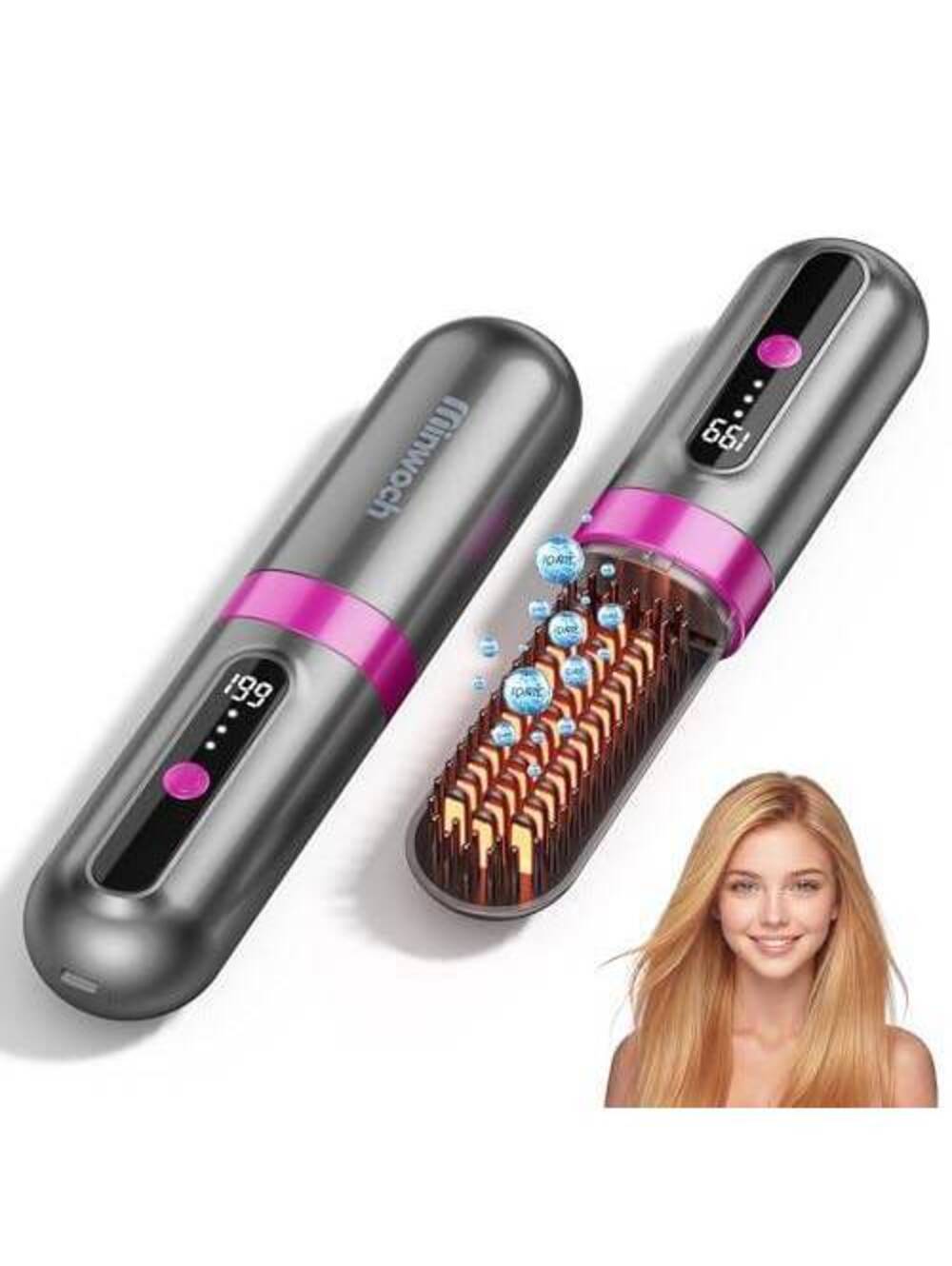 Cordless Hair Straightener Brush by Minwoch, Ionic, Ceramic MCH Heating